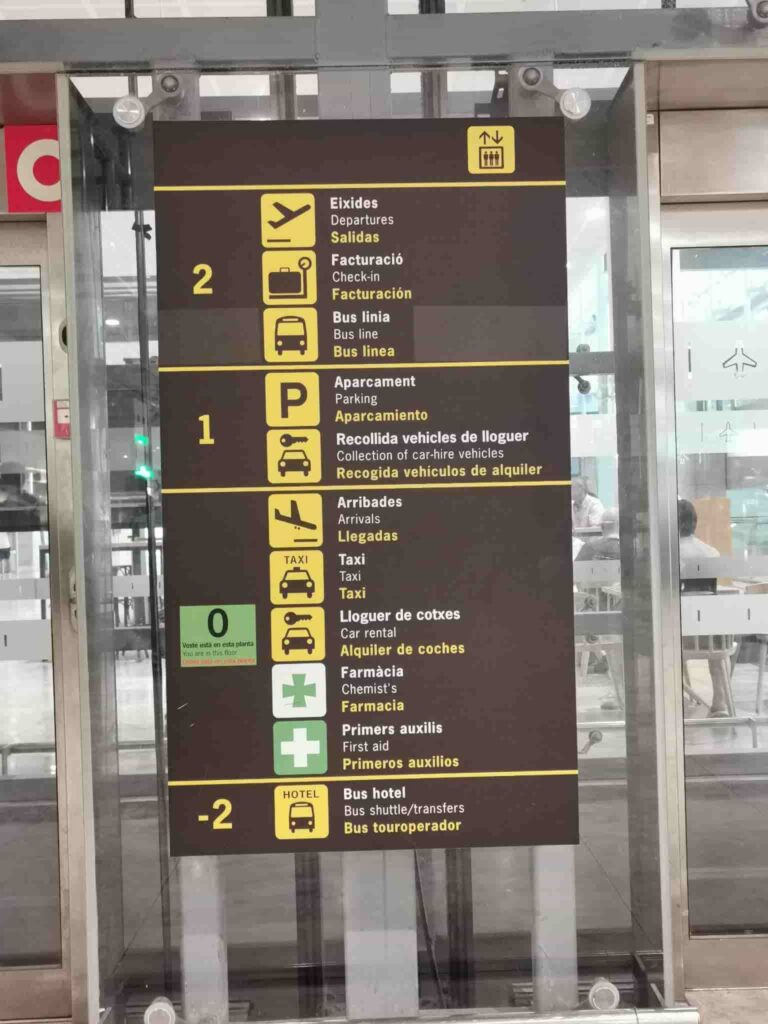 Board in Alicante Airport showing what’s on each Level