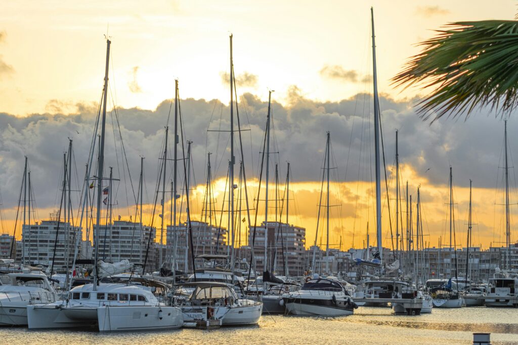 torrevieja harvour with many boats and yachts at sunset