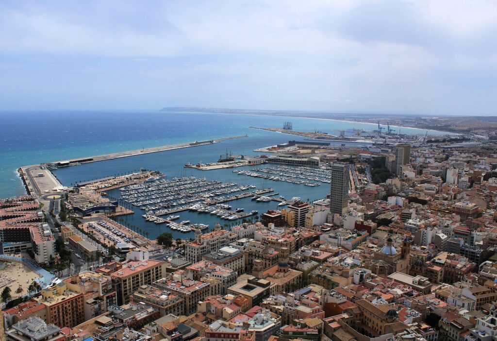 a panoramic shot of alicante marina taken from a hillside