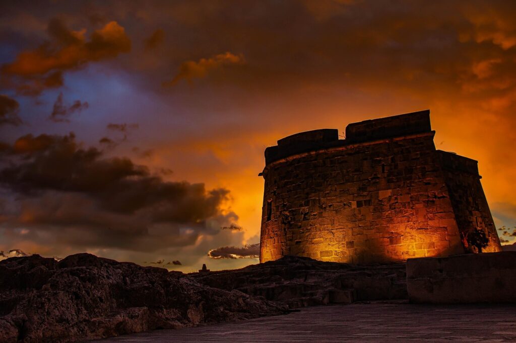 moraira castle at sunset